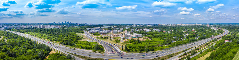 High angle view of cityscape against sky