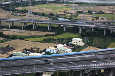 High angle view of elevated road in city