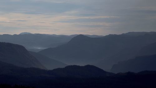 Scenic view of silhouette mountains against sky