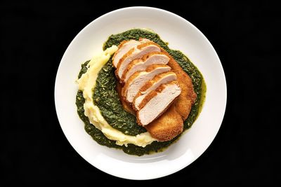 High angle view of food in plate