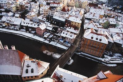 High angle view of houses in city