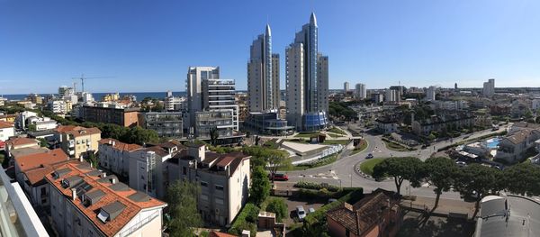 High angle view of buildings in city