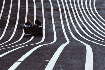 High angle view of people on zebra crossing