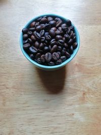 High angle view of coffee beans on table