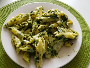 Close-up of pasta in plate on table