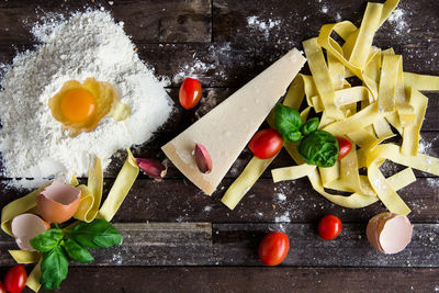 High angle view of vegetables on cutting board