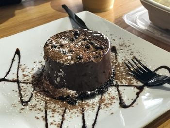 Close-up of cake in plate on table