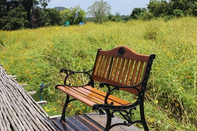 Empty bench on table in park