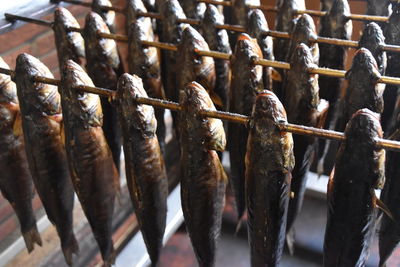 Close-up of meat on barbecue grill