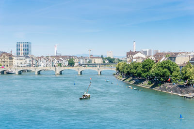 Scenic view of cityscape against blue sky