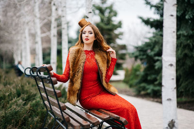 Portrait of a young woman in winter