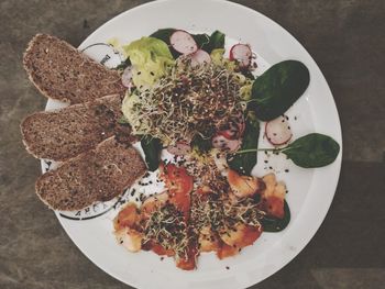 High angle view of meal served in plate