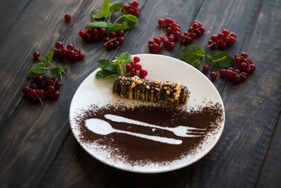 High angle view of dessert on table