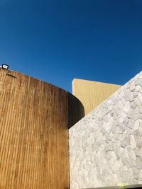 Low angle view of building against clear blue sky