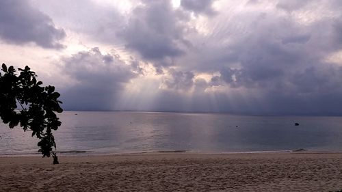 Scenic view of sea against dramatic sky