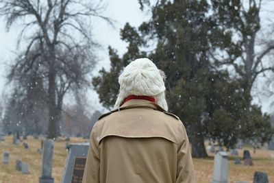 Rear view of a man in winter