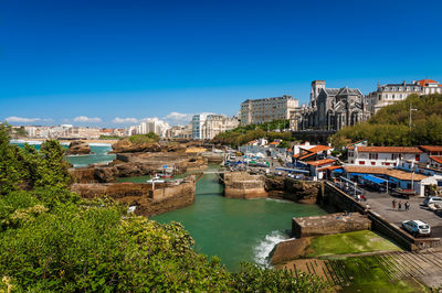 Church and harbor of biarrits city in the south of france