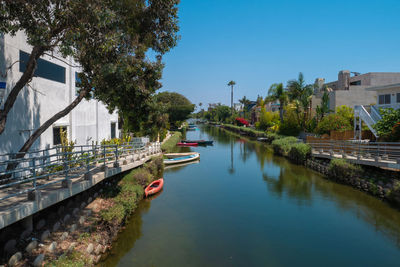 Bridge over river amidst buildings in city