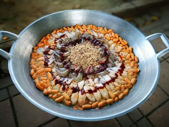 High angle view of breakfast on table