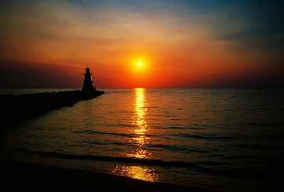 Scenic view of sea at sunset