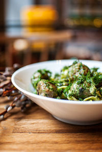 Close-up of food served in bowl on table