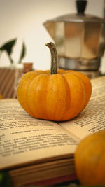 Close-up of pumpkin on table