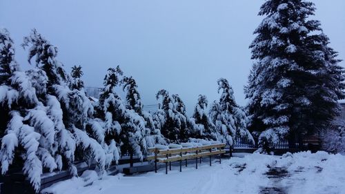 Scenic view of snow covered landscape against clear sky