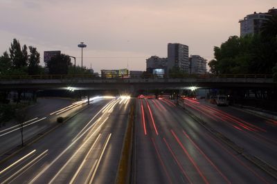 Light trails on road in city