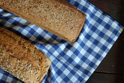 Directly above shot of bread with napkin on table