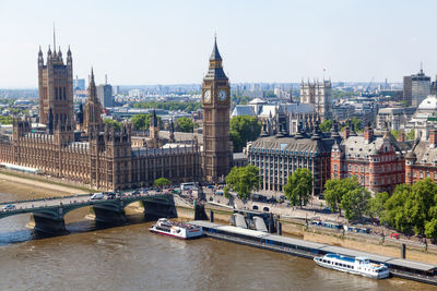 View of bridge over river in city