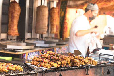 View of meat for sale at market