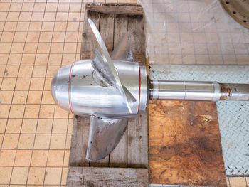 Chrome propeller from high volume vertical  turbine pump wait for assembly after finished repairing