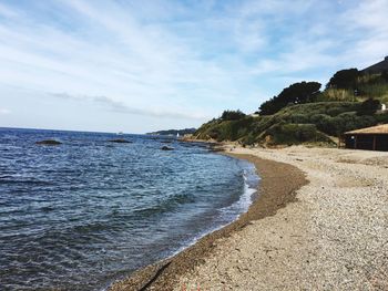 Scenic view of sea against cloudy sky