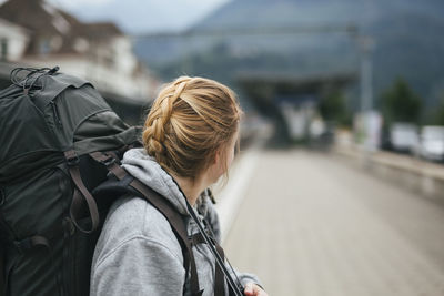 Woman on train station