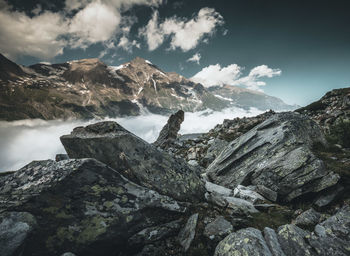 Scenic view of snowcapped mountains against sky