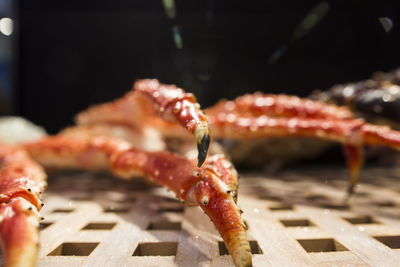 Close-up of meat on barbecue grill