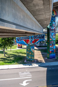 Graffiti on bridge in city