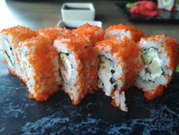 Close-up of sushi in plate