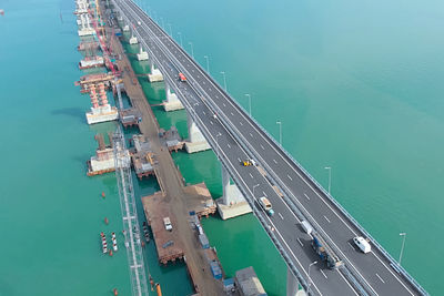 High angle view of bridge over sea