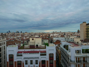 High angle view of buildings in city