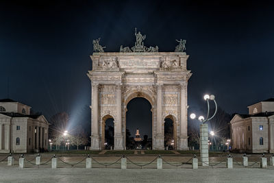 View of historic building at night