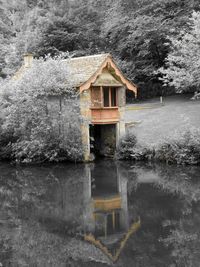 Reflection of houses in water