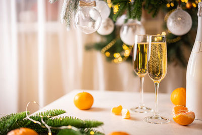 Close-up of christmas decorations on table