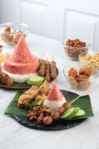 Red and white rice called nasi tumpeng same as indonesian national flag for independence day 