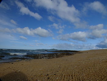 Scenic view of beach against sky