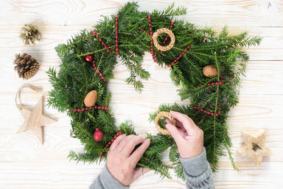 Cropped hand of woman holding potted plant