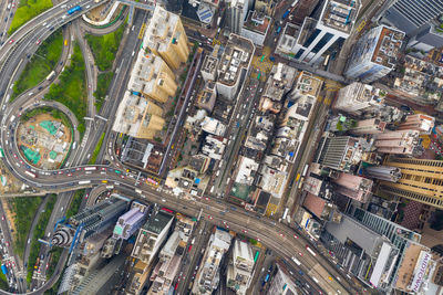 High angle view of street amidst buildings in city