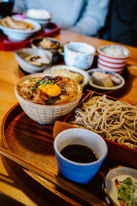 High angle view of breakfast on table