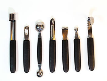 High angle view of objects against white background