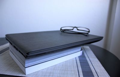 Close-up of books on table